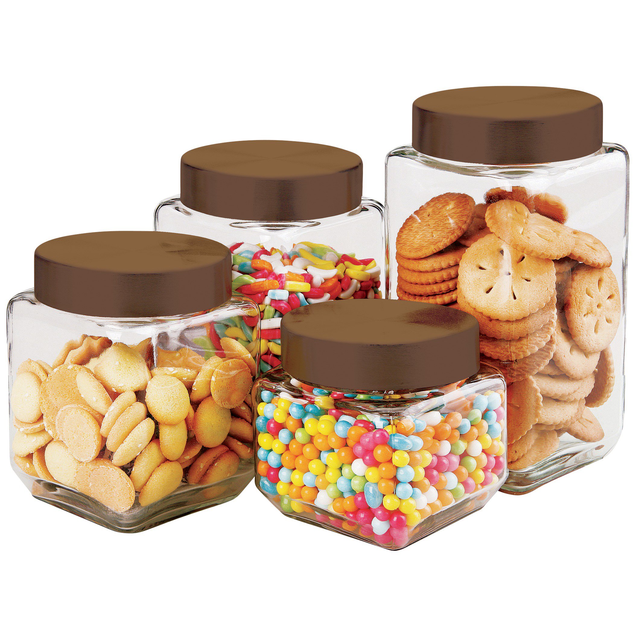 Farberware Set Of 4 Glass Canisters Copper Lids Shop Food Storage at