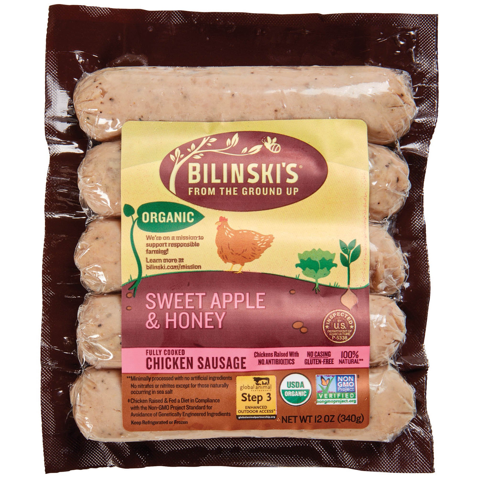 Bilinski's Organic Sweet Apple and Honey Chicken Sausage - Shop Sausage