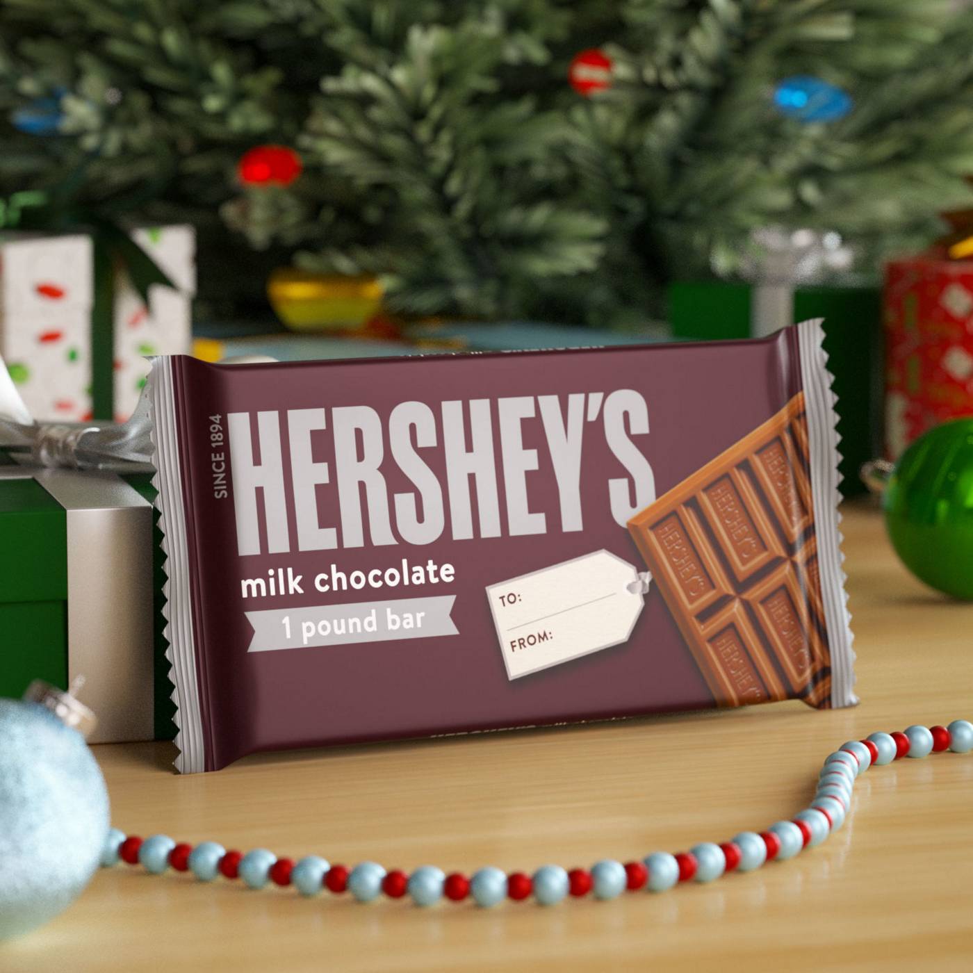 Hershey's One Pound Milk Chocolate Christmas Candy Bar; image 2 of 13