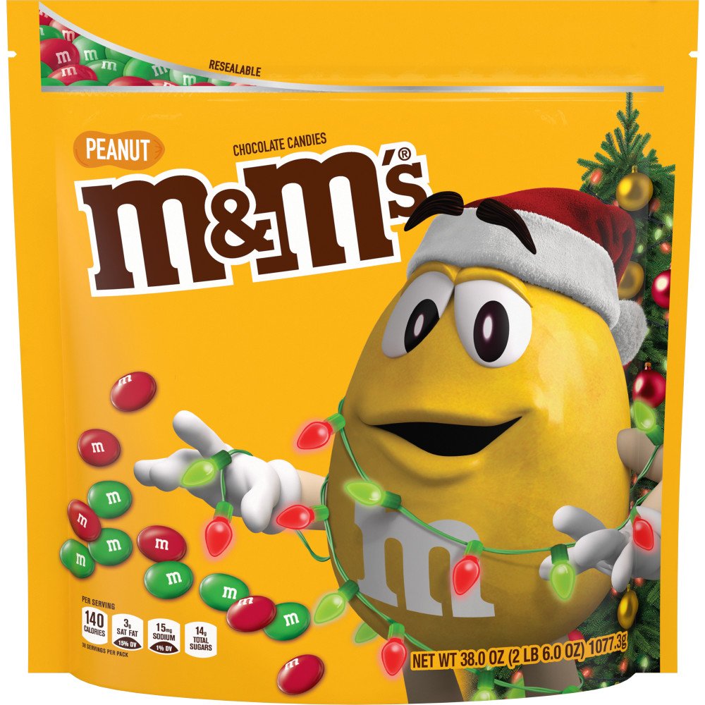 M&M's Holiday Milk Chocolate Candy in Candy Cane, 3 Oz.