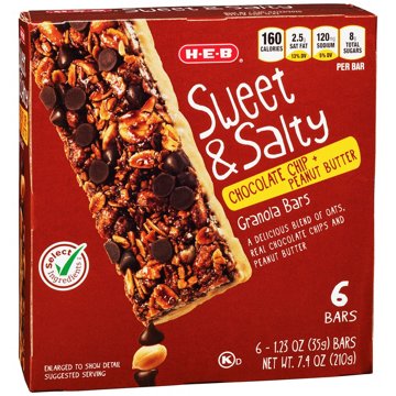 H-E-B Sweet & Salty Chocolate Chip Peanut Butter Granola Bars, 6 ct