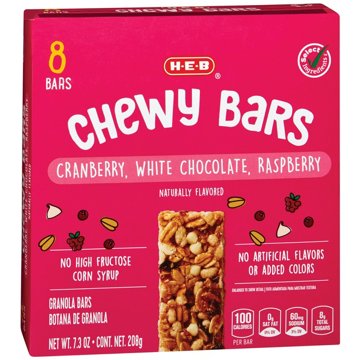 H-E-B Cranberry, White Chocolate & Raspberry Chewy Bars, 8 ct