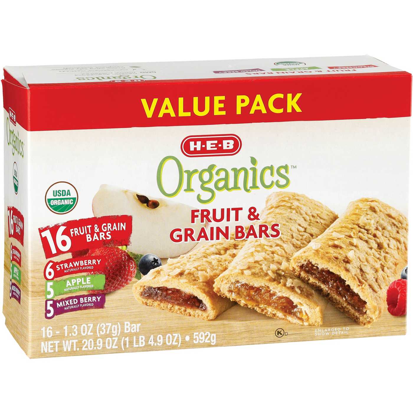 H-E-B Organics Fruit & Grain Bars - Strawberry, Apple & Mixed Berry - Value Pack; image 2 of 2