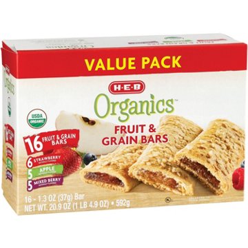 H-E-B Organics Fruit & Grain Bars - Strawberry, Apple & Mixed Berry - Value Pack, 16 ct