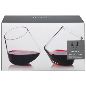 Viski Rolling Glasses Crystal Tumblers, 2 Pk, 12 oz