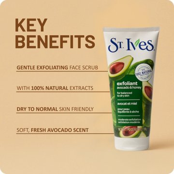 St. Ives Exfoliant Avocado & Honey Face Scrub for Dry Skin, 6 oz