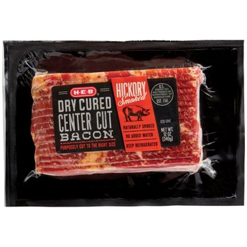 H-E-B Hickory Smoked Dry Cured Center Cut Bacon, 12 oz