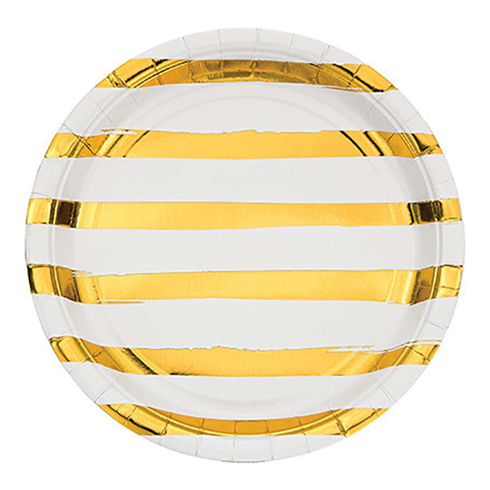 Creative Converting White with Gold Foil Paper Dinner Plate, 8 ct