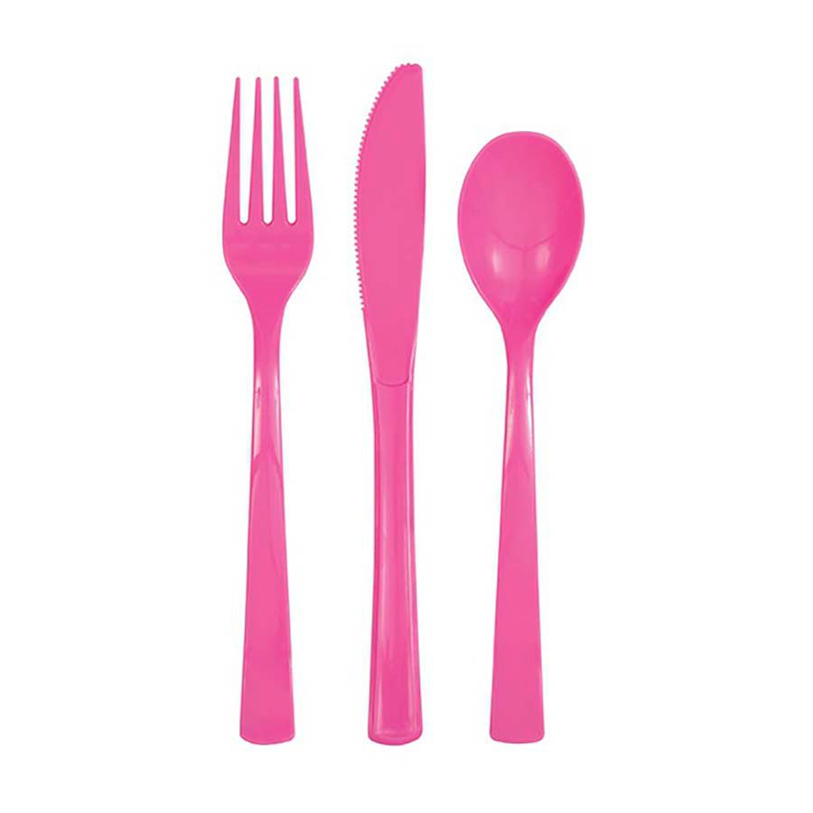 unique Plastic Knives, Forks & Spoons Combo Set Hot Pink Shop