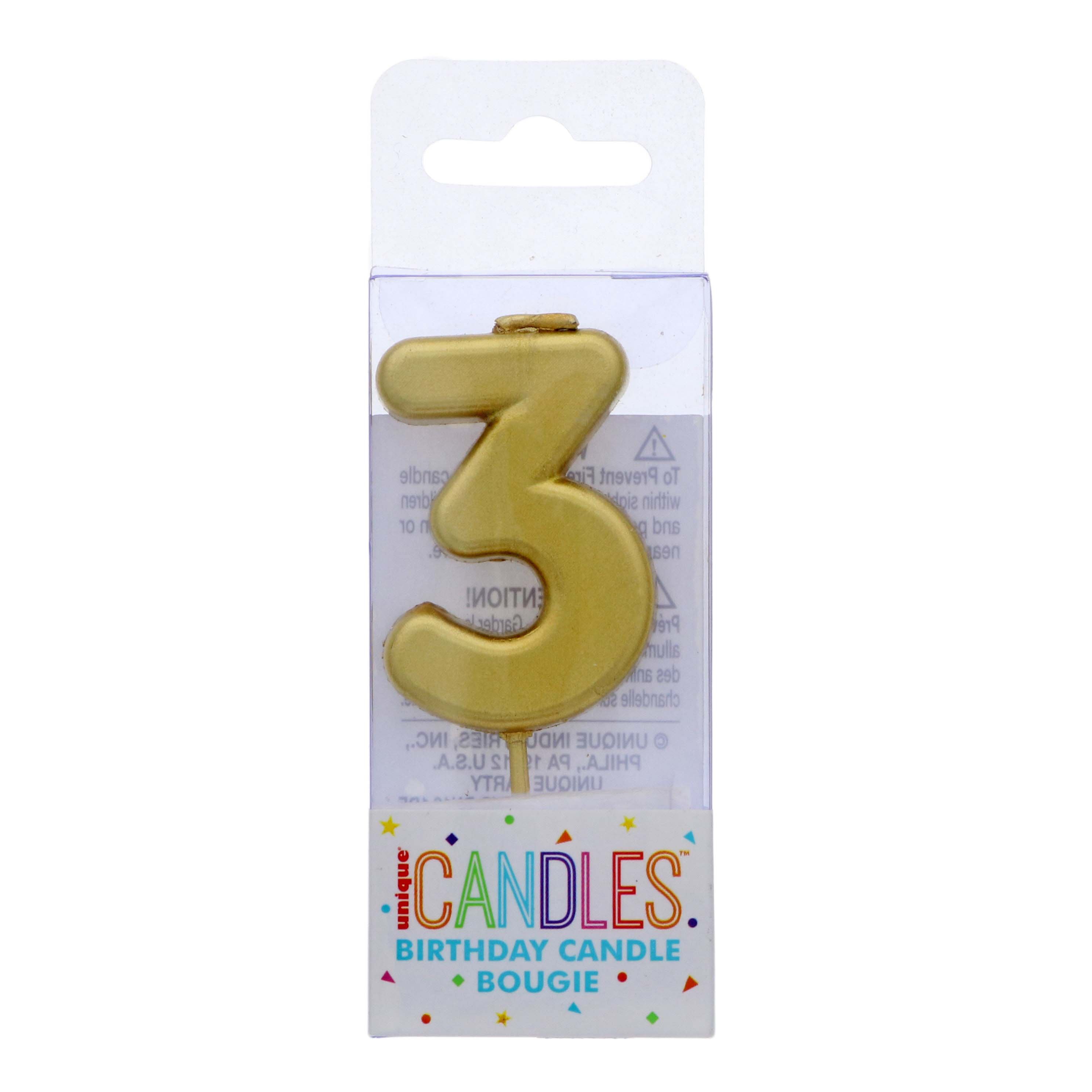 Unique Mini Gold Number 3 Birthday Candle - Shop Party Supplies at H-E-B