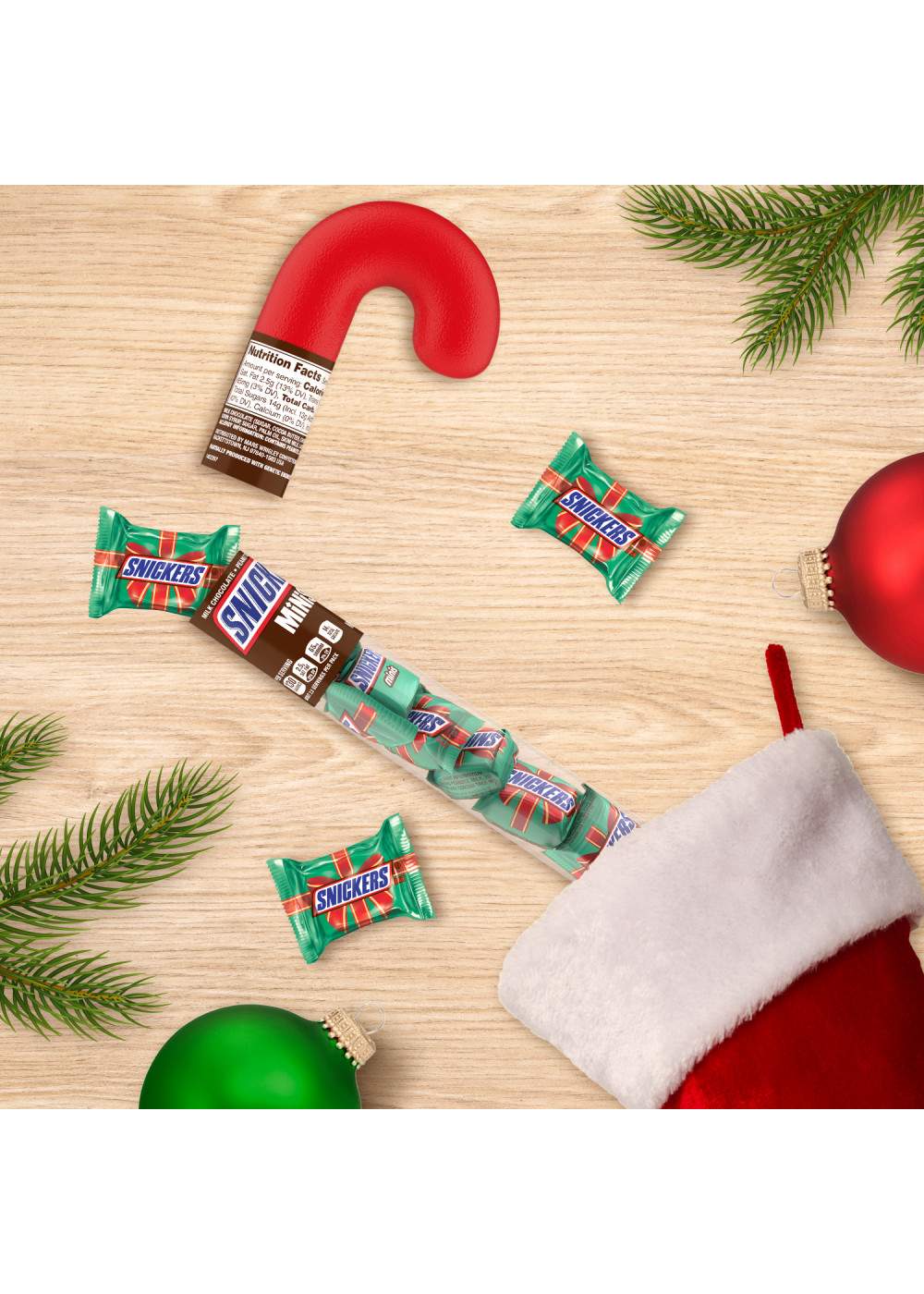 Snickers Minis Milk Chocolate Christmas Candy Cane Tube; image 5 of 7