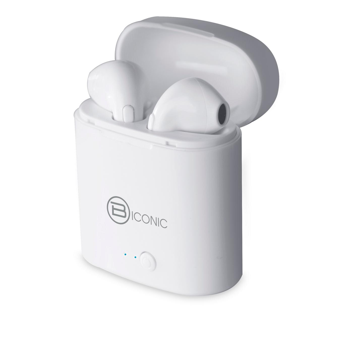 Biconic True Wireless White Earbuds with Charging Case; image 1 of 2