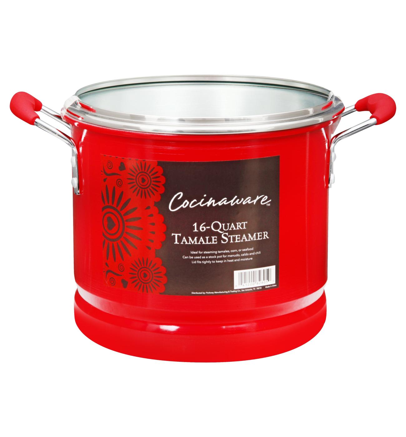 Cocinaware Red Tamale Steamer with Glass Lid; image 1 of 2