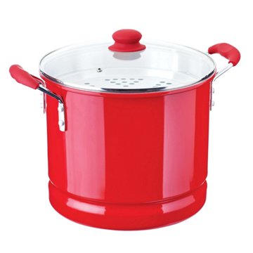 Cocinaware Red Tamale Steamer with Glass Lid, 16 qt