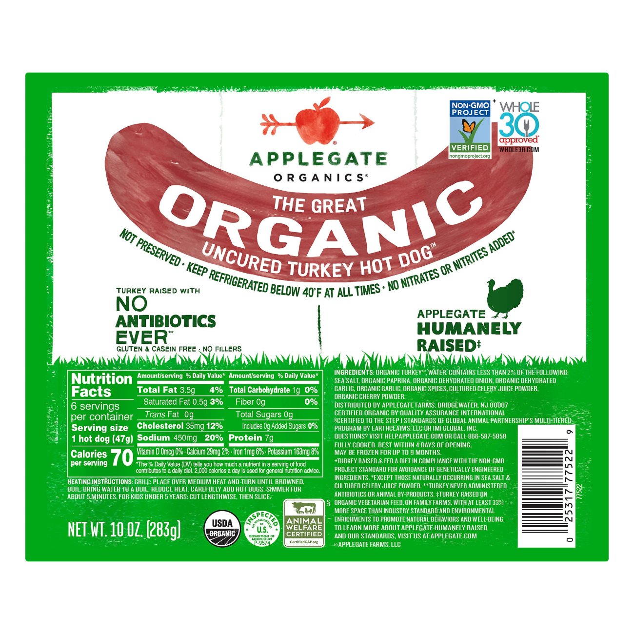 Applegate Organics Turkey Hot Dogs, 6 ct