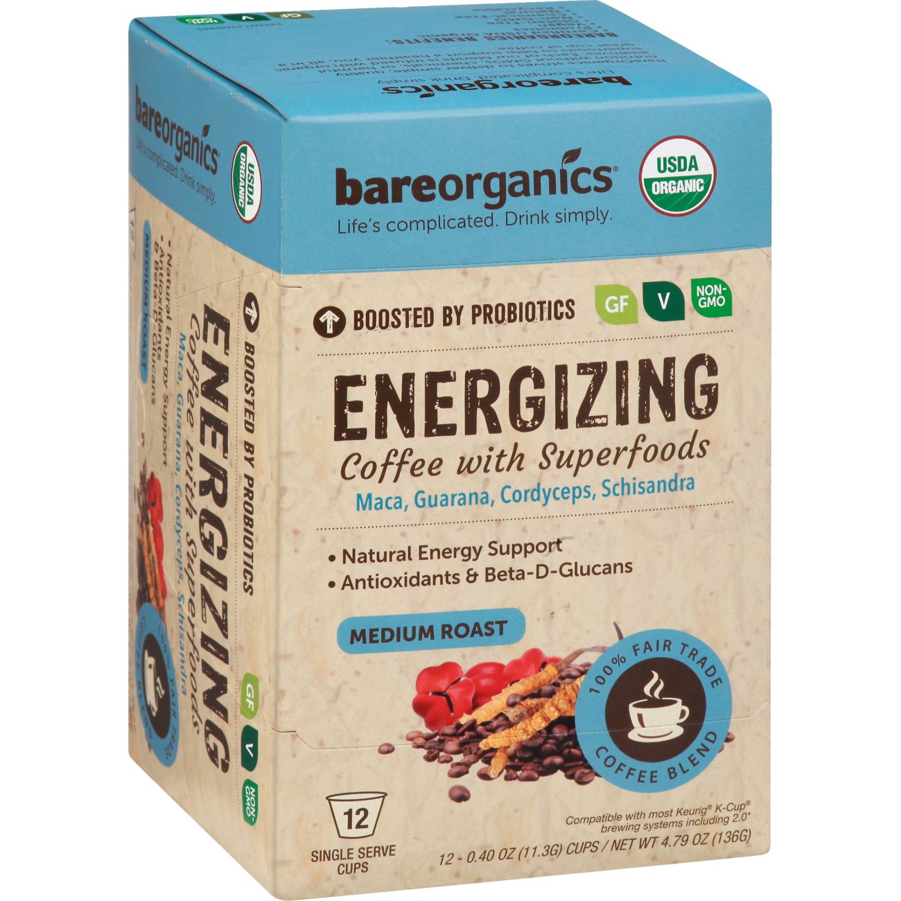 Bare Organics Medium Roast Energizing Organic Coffee with Superfoods ...