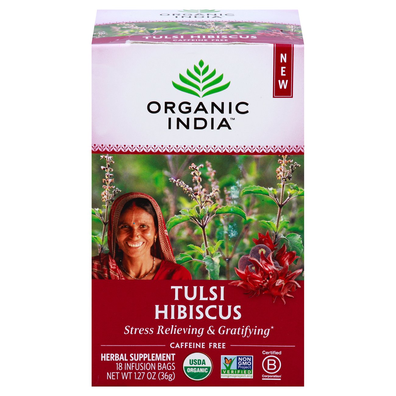 Organic India Tulsi Hibiscus Tea Infusion Bags, 18 ct