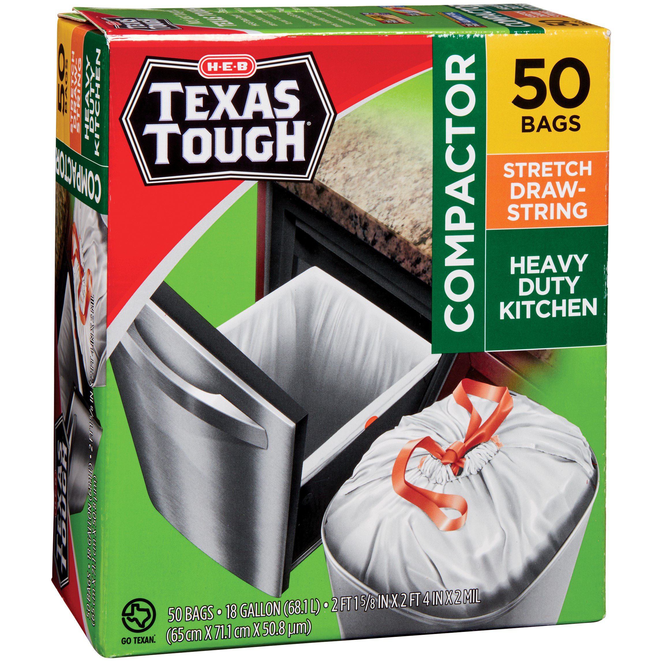 H E B Texas Tough Stretch Drawstring 18 Gallon Compactor Trash Bags Shop Trash Bags At H E B 