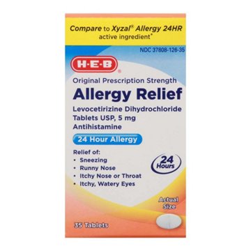 H-E-B  Allergy Relief Levocetirizine Dihydrochloride 24 Hour Tablets - 5 mg, 35 ct