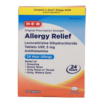 H-E-B Allergy Relief Levocetirizine Dihydrochloride 24 Hour Tablets - 5 mg, 10 ct