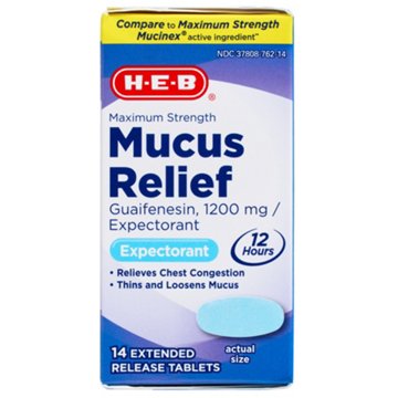 H-E-B Max Strength Mucus Relief Expectorant Tablets, 14 ct
