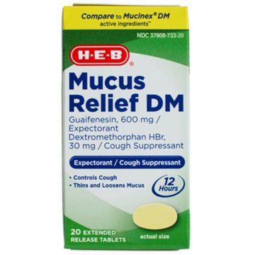 H-E-B Mucus Relief DM Expectorant & Cough Suppressant Tablets, 20 ct