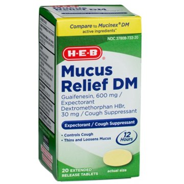 H-E-B Mucus Relief DM Expectorant & Cough Suppressant Tablets, 20 ct