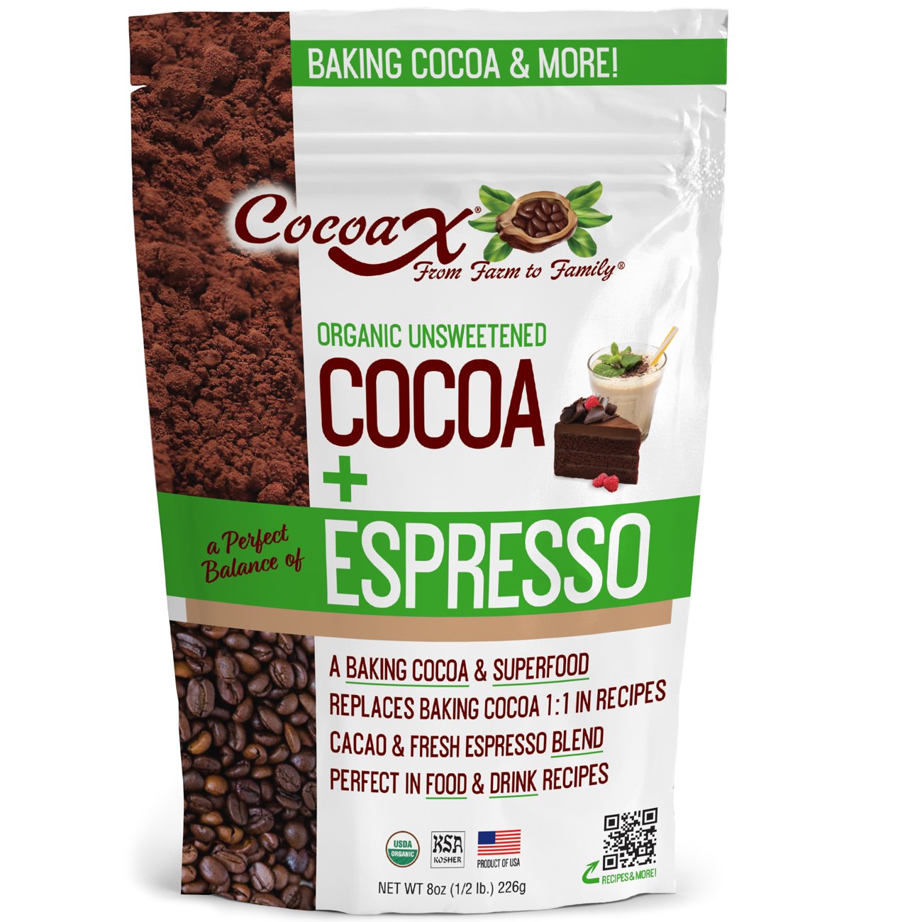 CocoaX Organic Unsweetened Baking Cocoa + Espresso - Shop Baking