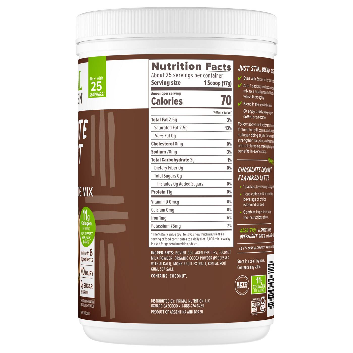 Primal Kitchen Collagen Peptide Mix - Chocolate Coconut; image 2 of 6