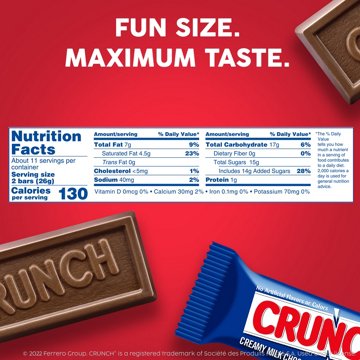 Crunch Milk Chocolate Fun Size Candy Bars, 10 oz