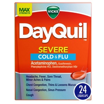 Vicks DayQuil SEVERE Cold & Flu Liquicaps Over-the-Counter Medicine, Powerful Non-Drowsy Daytime Relief, 24 ct