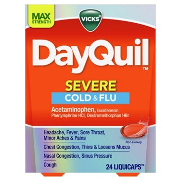 Vicks DayQuil SEVERE Cold & Flu Liquicaps Over-the-Counter Medicine, Powerful Non-Drowsy Daytime Relief, 24 ct