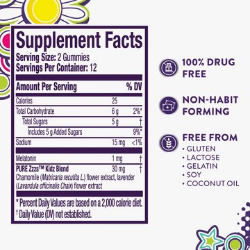 Vicks PURE Zzzs Kids Melatonin Sleep Aid Gummies with Chamomile & Lavender, Berry Flavor, 24 ct