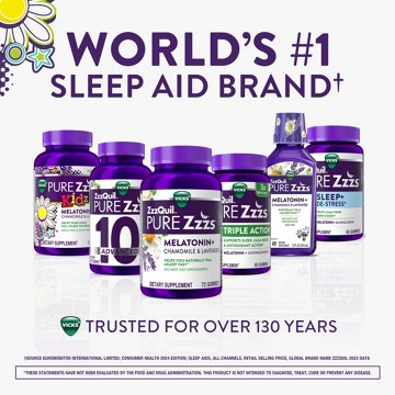 Vicks PURE Zzzs Kids Melatonin Sleep Aid Gummies with Chamomile & Lavender, Berry Flavor, 24 ct