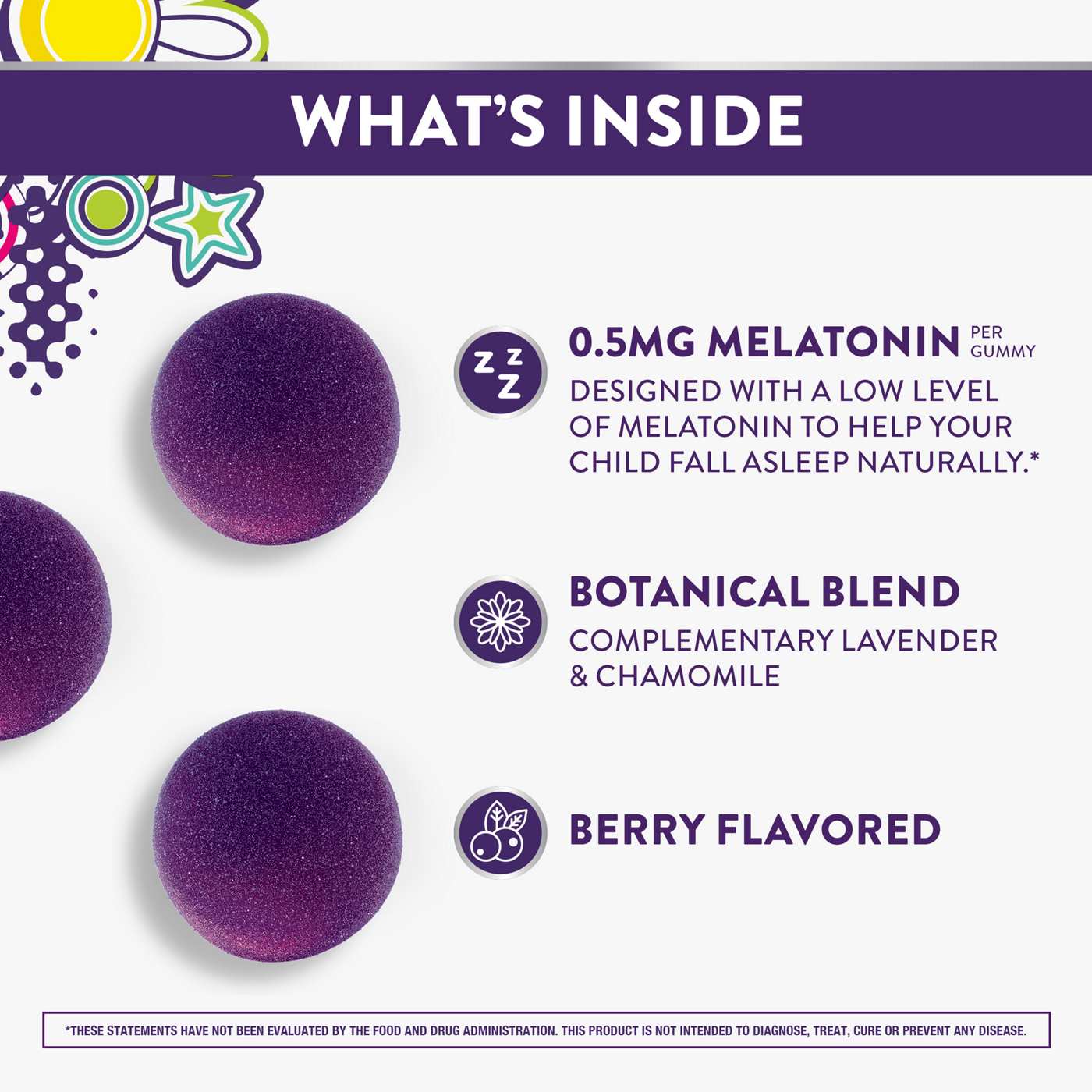 Vicks PURE Zzzs Kids Melatonin Sleep Aid Gummies with Chamomile & Lavender, Berry Flavor; image 5 of 6