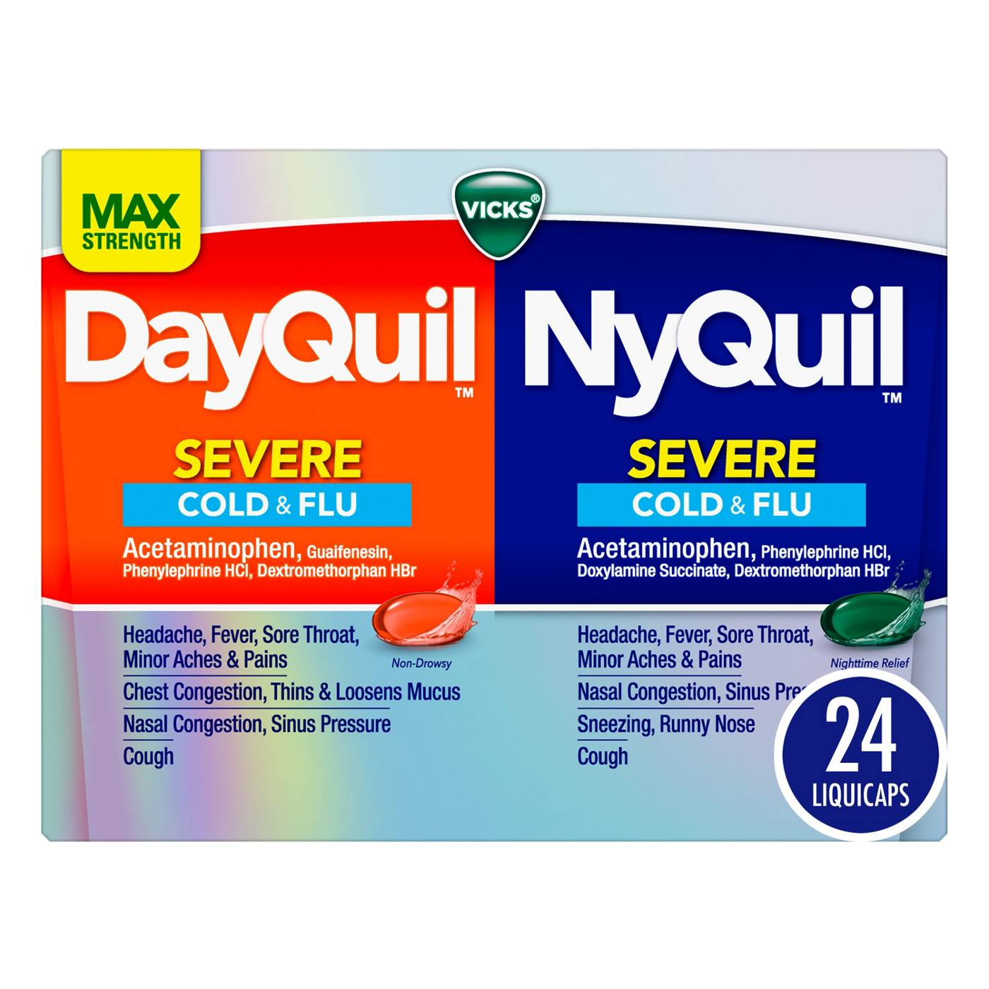 Vicks DayQuil & NyQuil SEVERE Cold & Flu Over-the-Counter Medicine, Powerful Daytime & Nighttime Relief, Combo Pack; image 1 of 8