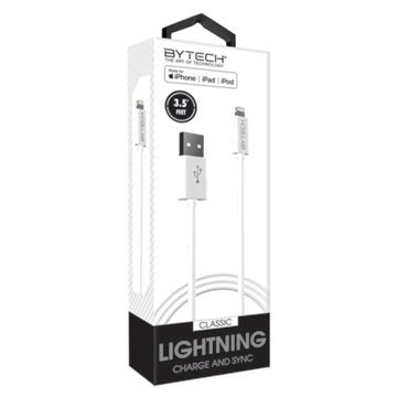 Bytech Classic Charge N Sync Lightning Cable - White, 3.5'