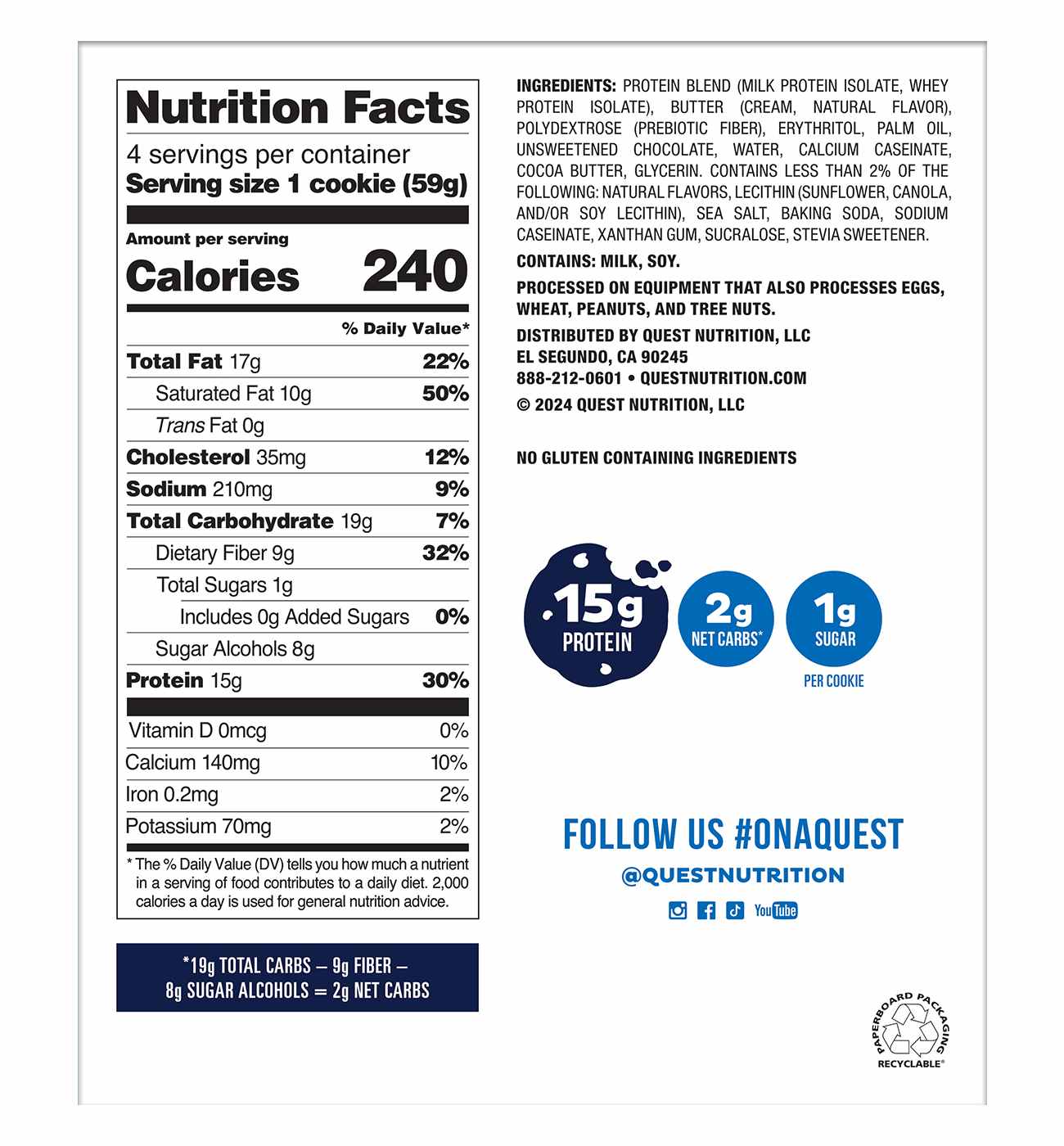 Quest 15g Protein Cookies - Chocolate Chip; image 2 of 3