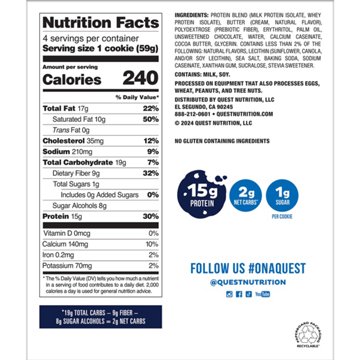 Quest 15g Protein Cookies - Chocolate Chip, 4 ct