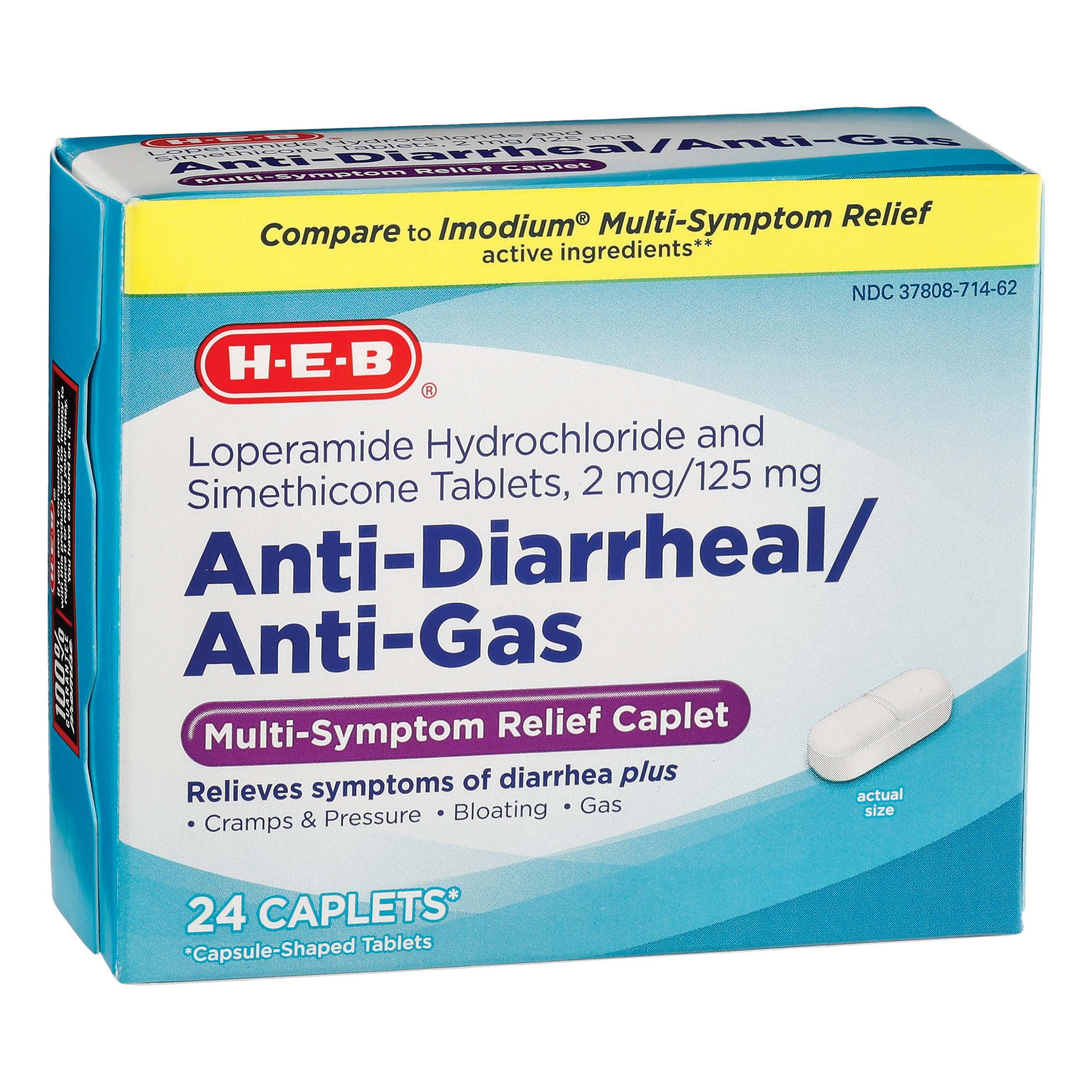 H-E-B Anti-Diarrheal Anti-Gas Caplets, 24 ct
