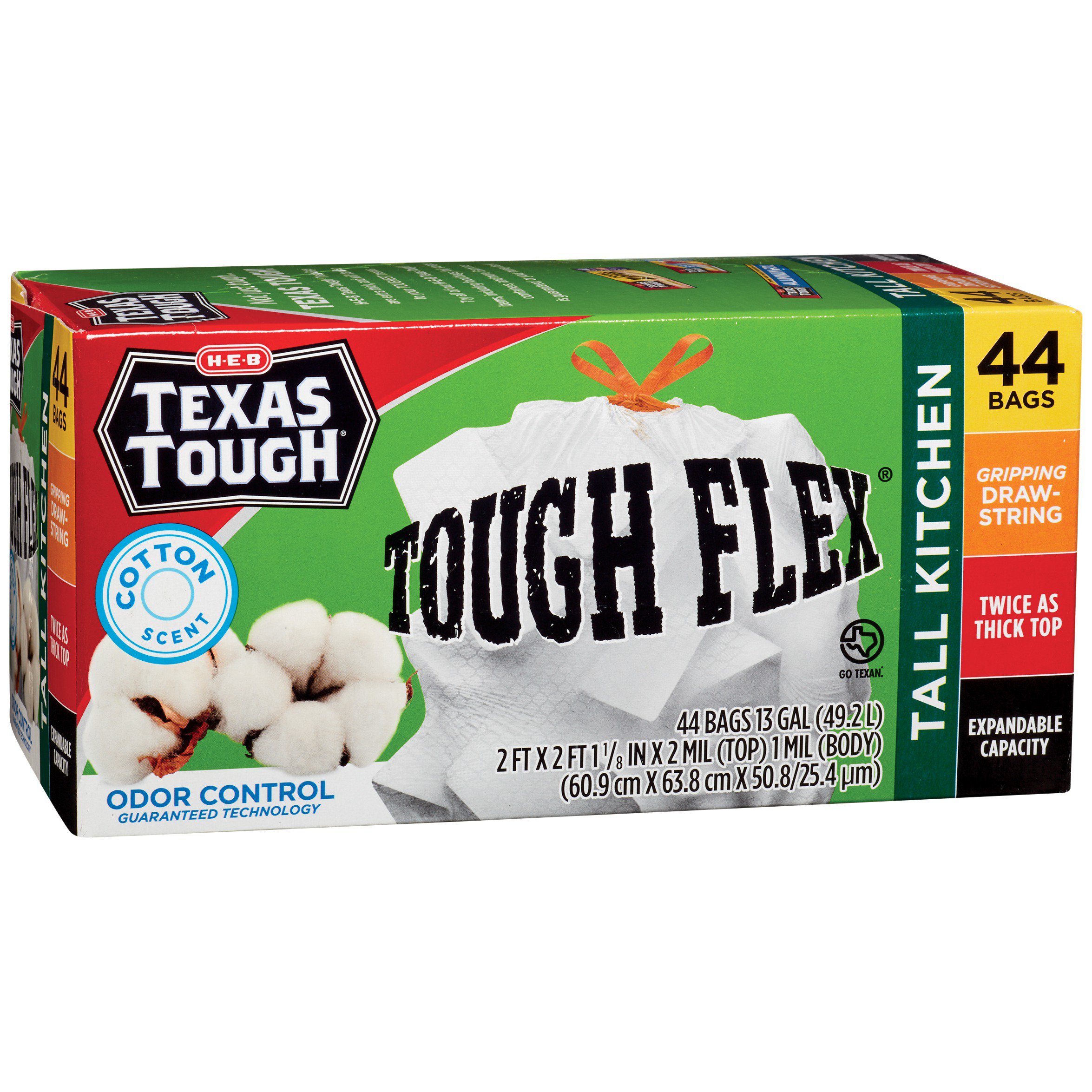 H E B Texas Tough Tough Flex Drawstring Cotton Scent Tall Kitchen 13 Gallon Trash Bags Shop 