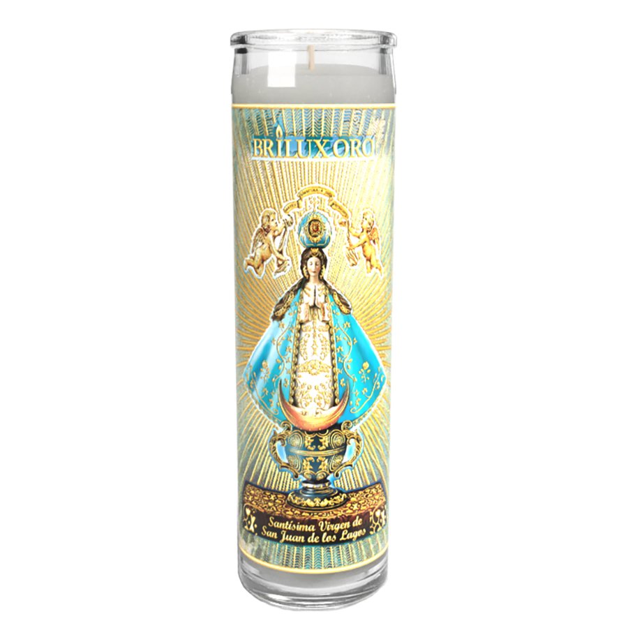 Reed Brilux Oro Virgen de San Juan de Los Lagos White Religious Candle