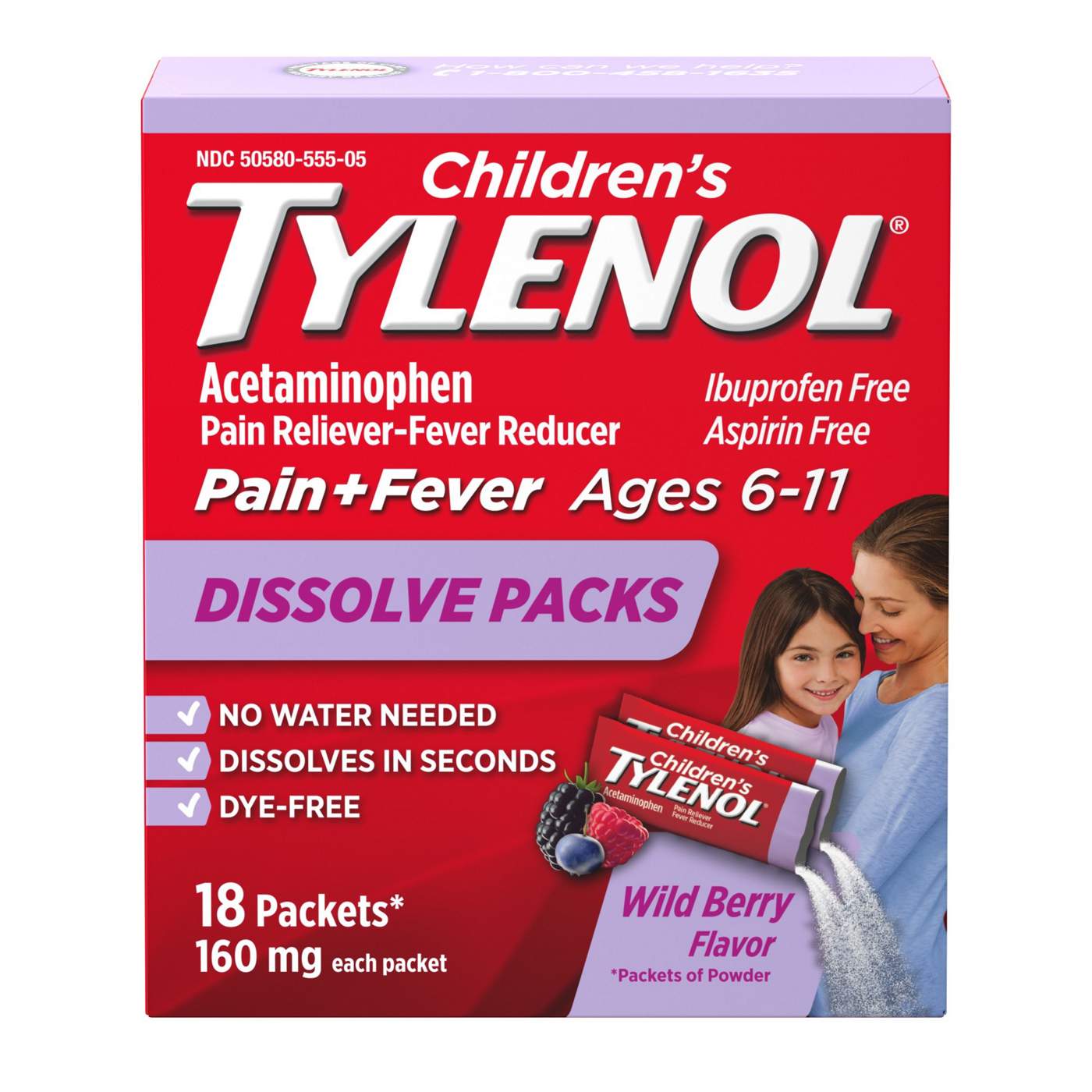 Children's Tylenol Dissolve Packs, Wild Berry; image 1 of 3