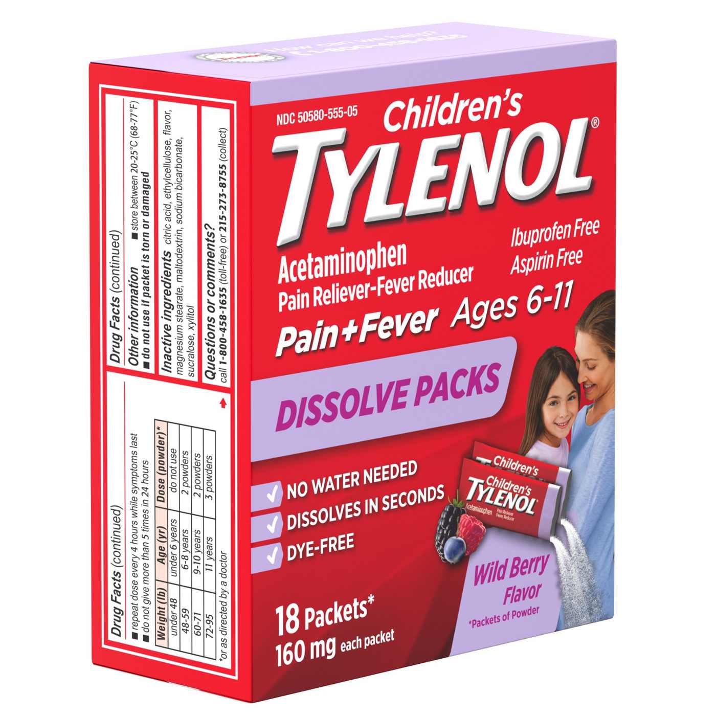 Children's Tylenol Dissolve Packs, Wild Berry; image 2 of 3