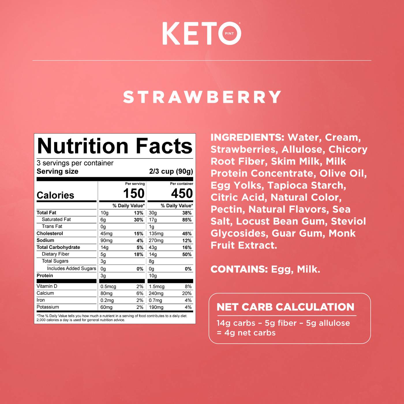 Keto Pint Zero Added Sugar Strawberry Ice Cream; image 2 of 5