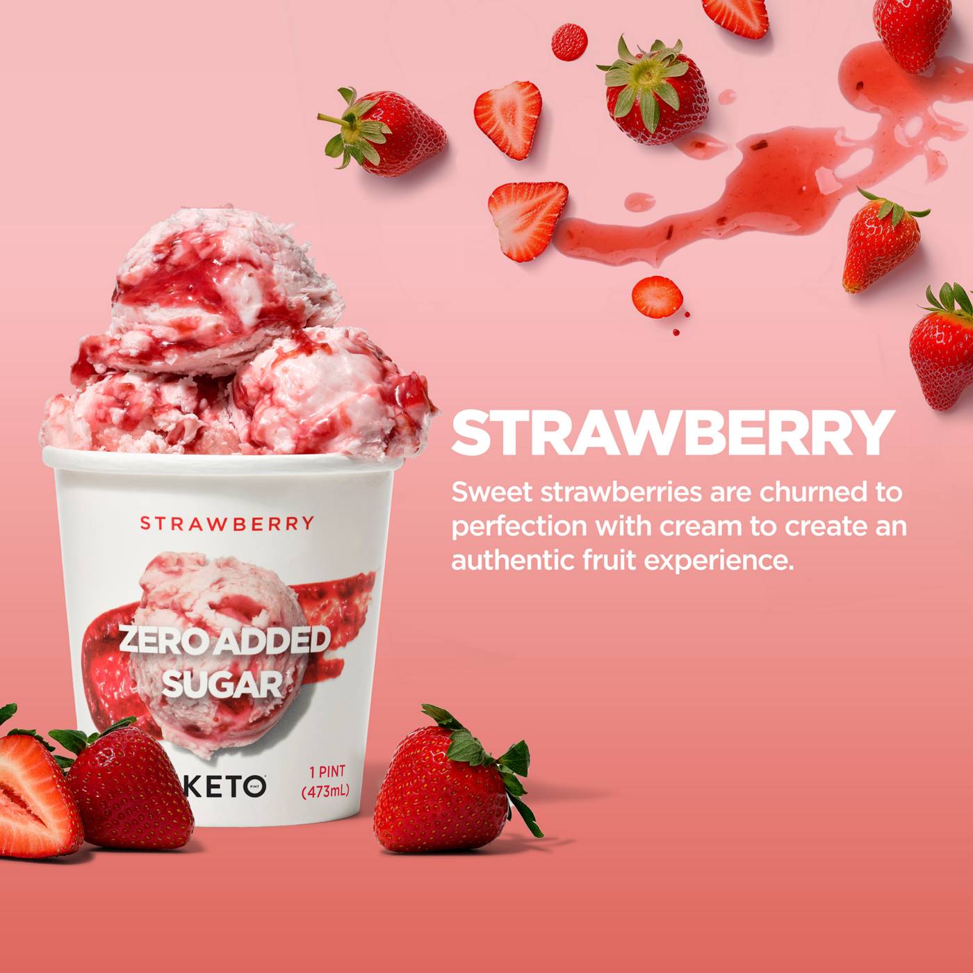 Keto Pint Zero Added Sugar Strawberry Ice Cream; image 3 of 5
