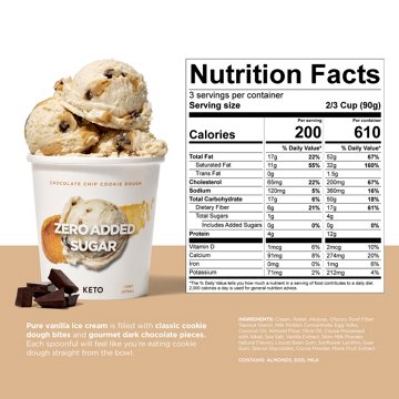 Keto Pint Zero Added Sugar Chocolate Chip Cookie Dough Ice Cream