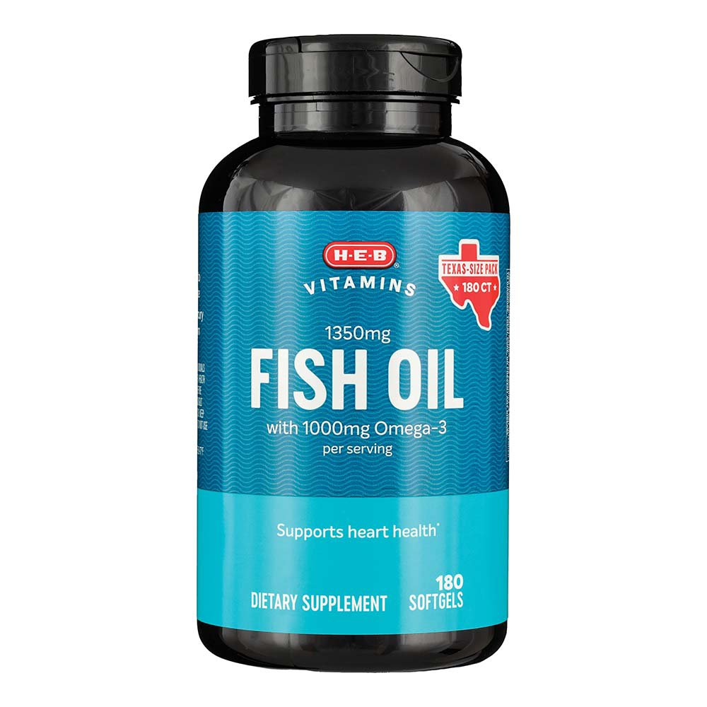 H-E-B Vitamins Fish Oil 1,000mg Omega-3 Softgels - Texas-Size Pack, 180 ct