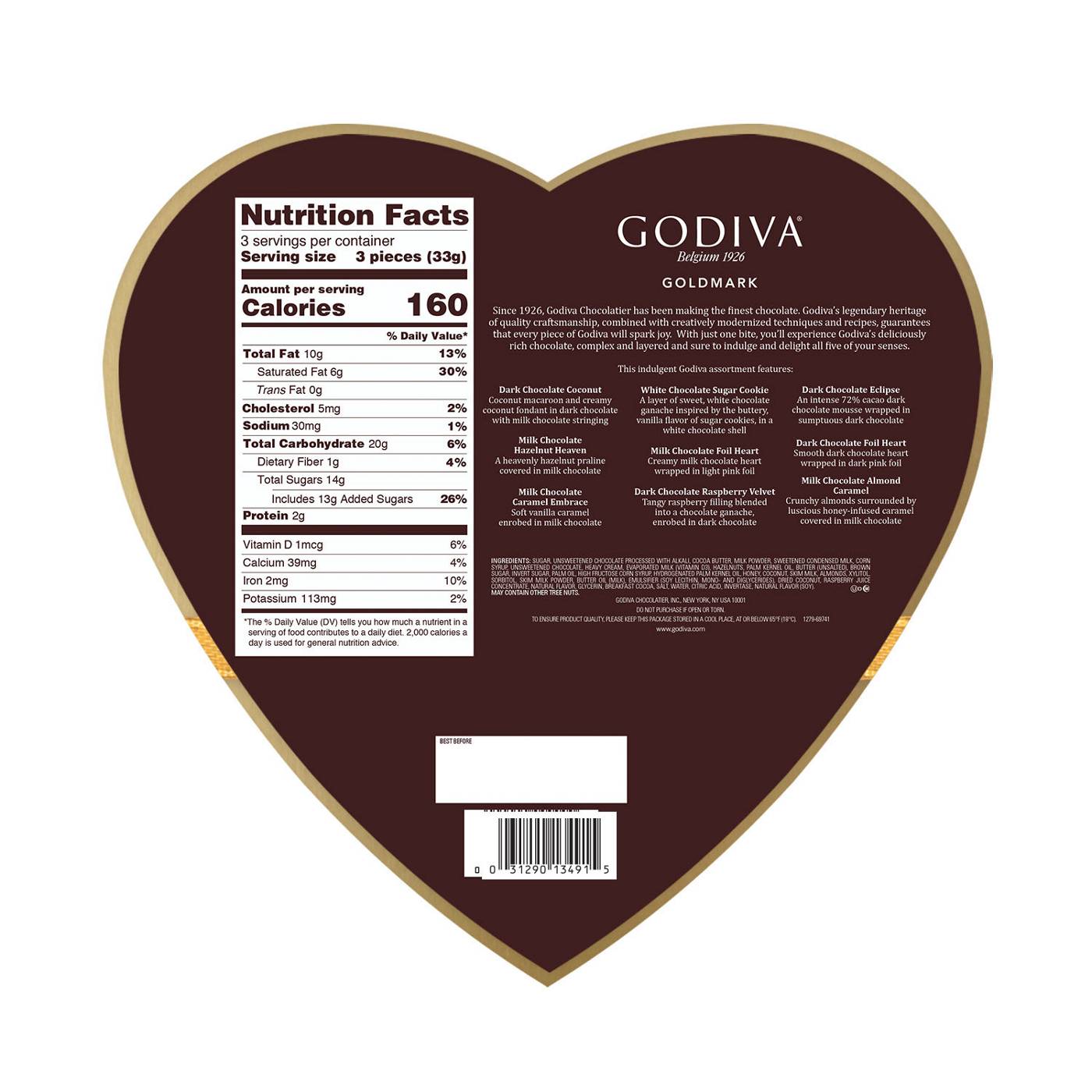 Godiva Goldmark Assorted Chocolates Valentine Heart Shape Gift Box; image 2 of 2