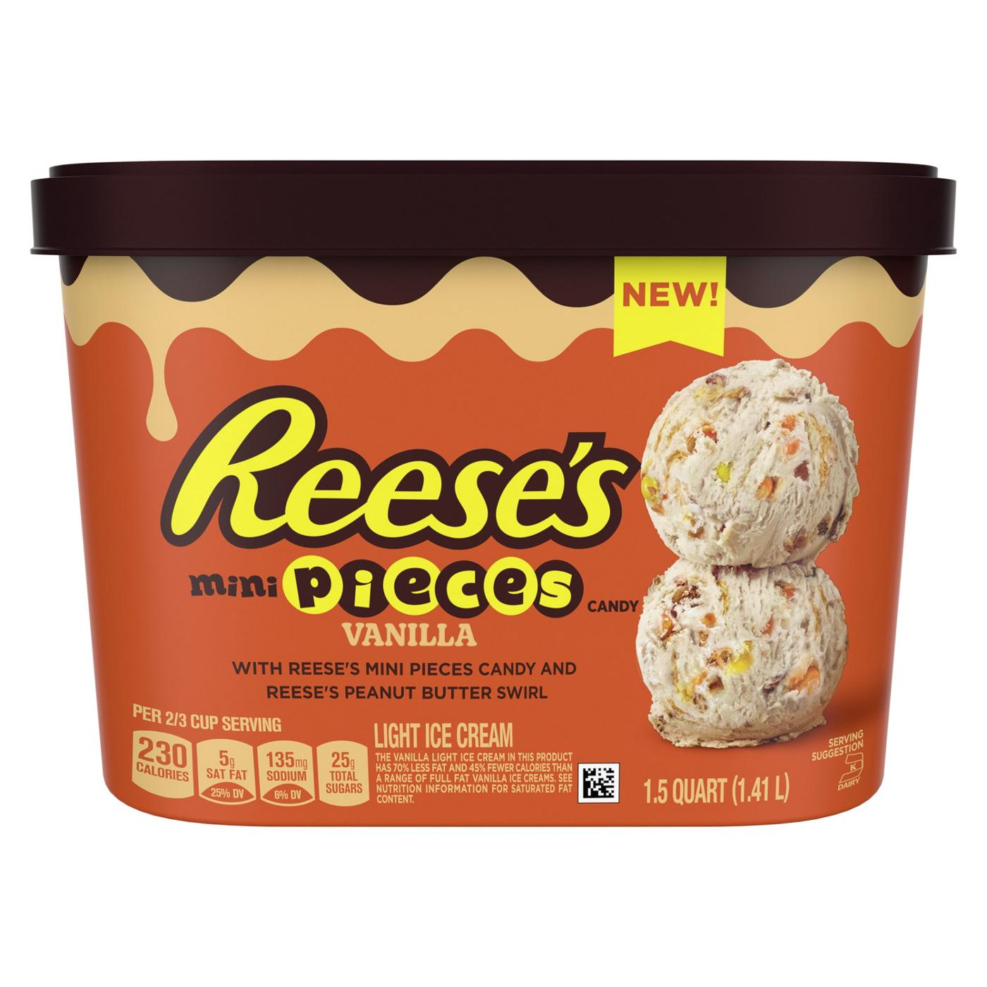Reese's Vanilla Light Ice Cream with Mini Reese's Pieces and Peanut Butter Swirl; image 1 of 8